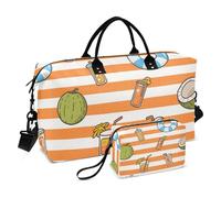 Arancione Strisce Bianche Estive Succo Decorativo Viaggio Tote Bag Gym Tote Bag con Cinghia Regolabile per Trekking Impermeabile Bolsa para viajar en Avion de Mujer