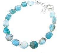 ARANDE, Bracciale originale Larimar con pietre naturali, realizzato a mano, in argento 925, lunghezza regolabile, Eine Grösse, Argento, Larimar