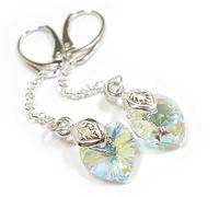 Arande Orecchini lunghi con cristalli originali a forma di cuore Aurora Boreale, in argento Sterling 925, certificato