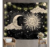 Arawat Arazzo Sole Luna Arazzo da parete Oro nero Arazzo Sole Luna Decorazione da parete Psichedelica Tappeto Gotico Arazzo Trippy Arazzo da parete Panno da parete Appeso parete Boho (150 x 130cm)
