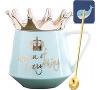 Arawat Queen of Everything tazza con coperchio corona 12oz Queen Elizabeth tazza regalo blu tazze in ceramica regali di compleanno per 20 30 40 50 60 70 80 90 donne regalo per fidanzata ragazze mamma