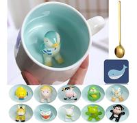 Arawat Tazza da caffè divertente con pinguino 3D, tazza da tè con cucchiaio e sottobicchiere, in ceramica, regalo di compleanno per fidanzata, zia, nonna, con pinguino all'interno