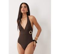 Aray - Costume da bagno marrone scuro con scollo profondo e cintura M