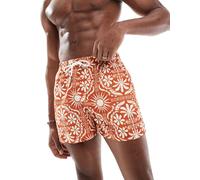 Aray - Pantaloncini da bagno color ruggine con stampa fantasia di soli-Arancione XS