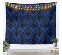 Arazzi da parete blu vintage da appendere bohémien vittoriano barocco decorazione della camera di fiori per bambini ragazzi, gotico damasco pizzo poliestere coperta da parete misura S
