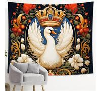 Arazzo a forma di corona, cigno, animali, fiori, foglie, viti, barocco, maestà, lusso, poliestere, nero, sopra il letto, sfondo da viaggio, per dormitorio universitario, camera da letto, accessori per