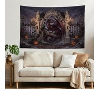 Arazzo a tema fantasy gotico con drago e Jack-o'-lantern, 152 x 101 cm