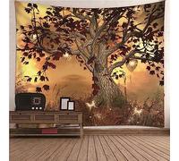 Arazzo Antico da Parete, Arazzo Parete Marrone Giallo Poliestere Albero della Vita Farfalla Arazzo Decorativo per La Camera da Letto 210x140cm