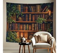 Arazzo antico per libreria, verde edera rustica, da appendere alla parete, accogliente decorazione per la casa per l'autunno, stile vintage per soggiorno, angolo lettura, arazzo estetico, 152 x 127 cm