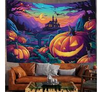 Arazzo Appeso a Parete Fumetti Di Halloween Arazzo da Appendere Montagne Astratte E Zucche Decorazione da Parete per Soggiorno Camera da Letto Dormitorio Decorazione, Viola,