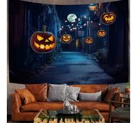 Arazzo Appeso a Parete Strada Buia Arazzo da Appendere Zucca Di Halloween Decorazione da Parete per Soggiorno Camera da Letto Dormitorio Decorazione, Nero, 150x100 cm