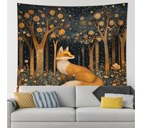 Arazzo arancione con foresta di volpe, da appendere alla parete, motivo floreale bohémien, per decorazione autunnale, arazzo mistico estetico per camera da letto, soggiorno, dormitorio, 152 x 203 cm