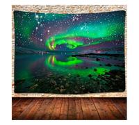 Arazzo Aurora Boreale, Arazzo da Parete con Arazzo Stellato, Bellissimo Arazzo Stellato con Notte Galattica, Arazzo Mistico con Riflessione sul Lago e Aurora Boreale, Arazzo da Parete for Camera da Le