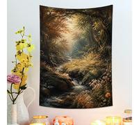 Arazzo autunnale della foresta, paesaggio naturale da appendere alla parete, decorazione rustica per la casa per soggiorno, camera da letto, spazio per meditazione, 91 x 121 cm
