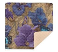 Arazzo blu con farfalle e fiori viola, grande tappetino da gioco antiscivolo per interni ed esterni, tappetino monopezzo per gattonare il bambino, 127 x 127 cm