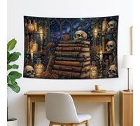 Arazzo blu scuro con teschio e pozione, libreria mistica da appendere alla parete, estetica decorativa gotica per soggiorno, camera da letto, decorazione per la casa, 152 x 101 cm