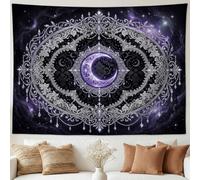Arazzo bohémien celeste con luna crescente e mandala, 228 x 178 | Mandala in filigrana, arazzo da parete, nebulose cosmiche, tema celeste, decorazione spirituale per la casa