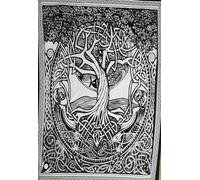 Arazzo bohomiano hippie bianco e nero da parete albero celtico piccolo poster...