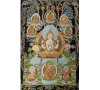 arazzo buddista thangka, Ricamo in seta Tibet Panno tibetano Seta Tantra Buddismo 4 braccia Guanyin Tangka Thangka Murale Fengshui Wall Art for la decorazione domestica Meditazione