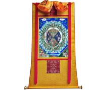 Arazzo buddista Thangka Thangka tibetano, Ruota dei Tre Regni, Stampa Giclée, Appeso a Parete con Cornice, Multicolore, Varie Misure(Frame Color 5)