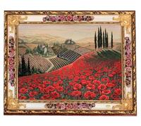 Arazzo Campo Papaveri Cotone Imbottito Cornice Legno Foglia Oro Rose Capodimonte