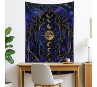 Arazzo celestiale con luna e stelle, blu intenso da appendere alla parete per decorazione bohémien, accenti estetici per camera da letto, soggiorno e dormitorio, 127 x 152 cm