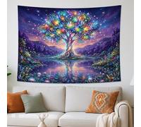 Arazzo colorato con alberi della vita, natura mistica da appendere alla parete, per camera da letto, soggiorno e dormitorio, decorazione estetica da parete per il relax, 203 x 152 cm