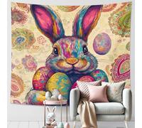 Arazzo colorato di coniglio pasquale da appendere alla parete in colori pastello per decorazione di vacanze primaverili arazzo artistico per soggiorno, camera da letto e camera da letto, bello