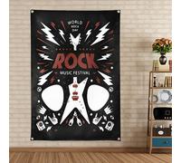 Arazzo con bandiera del World Rock Music, per casa ed esterni, decorazione artistica da parete in metallo, decorazione per interni, bar, caffetteria, birreria, casa, 26,5 x 145 cm