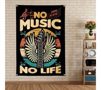 Arazzo con bandiera No Music No Life, per casa ed esterni, decorazione artistica da parete in metallo duro punk, decorazione da parete, per bar, caffetteria, birreria, casa, interni, 16,9 x 145,2 cm