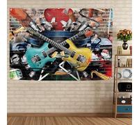 Arazzo con bandiera rock e chitarra per casa e esterni, poster vintage hard & punk metal music Wal 20,9 x 145,2 cm