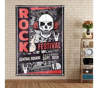 Arazzo con bandiera rock festival per casa ed esterni, poster vintage in metallo duro e punk, decorazione da parete per camera da letto, dormitorio, camera da letto, 180 x 145 cm