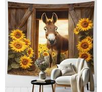 Arazzo con cavallo e girasole, giallo floreale da appendere alla parete, decorazione estetica vintage per soggiorno, camera da letto, decorazione primaverile ed estiva 152 x 101 cm