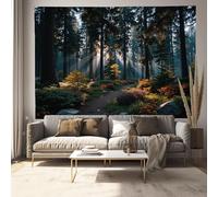 Arazzo Con Foresta Nebbiosa Di Luce E Ombra Realismo Naturalistico Verde Scuro, Da Appendere Alla Parete, Decorazione Per Camera Da Letto, Soggiorno, Ufficio, Arte Artistica Da Parete, 230 X 180 Cm
