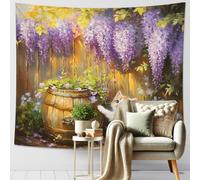 Arazzo con glicine viola, decorazione floreale viola, arazzo estetico primaverile per camera da letto, soggiorno, dormitorio, accogliente decorazione per la casa, 152 x 127 cm