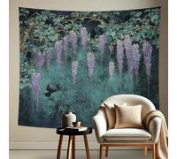 Arazzo con glicine viola, uccelli e fiori, da appendere alla parete, estetico primaverile, per soggiorno, camera da letto, dormitorio, decorazione per la casa, 203 x 152 cm