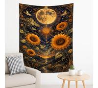 Arazzo con luna e girasole, mistico floreale da appendere alla parete, per decorazione bohémien, arte estetica per soggiorno, camera da letto, spazio per meditazione, 152 x 203 cm