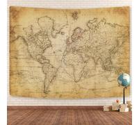 Arazzo con mappa del mondo antica, vintage con mappa del mondo, distribuzione geografica, arazzo da appendere alla parete, poster educativo marrone con atlante storico, poster educativo per aule