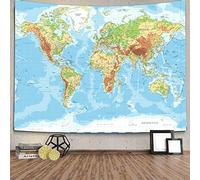 Arazzo con mappa del mondo, dettagliato blu oceano naturale mappa fisica arazzo da appendere alla parete arazzo educativo per camera da letto soggiorno dormitorio ufficio aula decorazione 152 x 130 cm