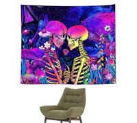 Arazzo cranio, arazzo scheletro | Arazzo di coppia scheletro di luce nera | Arazzi horror scheletro, decorazione da parete estetica che brilla nella notte, decorazione per la stanza