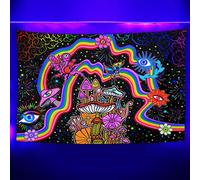 Arazzo da appendere alla parete con luce nera, arcobaleno, fiori, occhi, stelle, piante magiche, reattivo ai raggi UV, colorato, da appendere alla parete, per camera da letto, soggiorno, dormitorio
