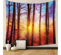 Arazzo da appendere alla parete con paesaggio forestale al sorgere del sole, decorazione ispirata alla natura per camera da letto, sala di meditazione, arte murale scenica del bosco