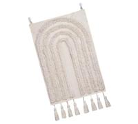 Arazzo da appendere alla parete in misto cotone e lino bianco con nappe e tessuto traspirante per casa, soggiorno, camera da letto, decorazione da parete per camera da letto