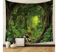 Arazzo da appendere con foresta verde per camera da letto, soggiorno, studio yoga, decorazione da parete artistica bohème