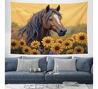 Arazzo da Cavallo Dei Sogni alla Parete 230x180 cm, Appeso a Parete in Tessuto Campo Di Girasoli Decorazione da Parete per Camera da Letto, Dormitorio e Soggiorno - Giallo