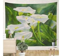 Arazzo Da Muro Calla Lilies Vertical Watercolor White Green Leaves Dark Shadows Grande Arazzo Da Parete Arte Muraria Tovaglia, Per Camera Da Letto, Decorazione Murale, Dormitorio, 73x95cm