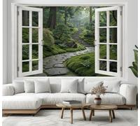 Arazzo da Parete - 100x75 cm - Appeso alla Parete Giardino Zen Giapponese, Carta da Parati Tessuto Scalini Pietra Muschiosa E Cancello Torii Decorazione Panoramica Per Soggiorno Camera da Letto