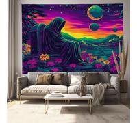 Arazzo Da Parete 150 x 100cm Casa Paesaggio fantasy Lapide del Fiore della Morte Halloween | Arazzo Stampa 3D Viola, Arazzi In Microfibra Morbida Decorazione Per Camera Da Letto Soggiorno Dormitorio
