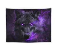 Arazzo Da Parete Black Wolf Purple Glowing Eyes Purple Flames Smoke Tapestries Moderni Arazzi Multiuso Tapestry Per Dormitorio Festa Living Room 130X152CM