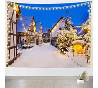 Arazzo Da Parete Christmas German Village Germany Snowy Landscape Christmas Light Night Town Wooden Houses Tapestry Decorazione Tapestries Colorato Arazzi Per Dormitorio Festa 130X152CM